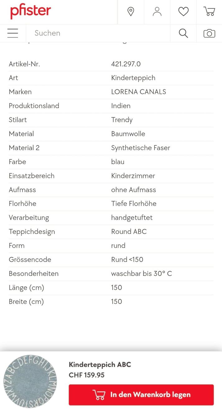 Tappeti: ABC Teppich 150cm von LORENA CANALS – Usato da Gerlafingen venduto da SiM_sch 2
