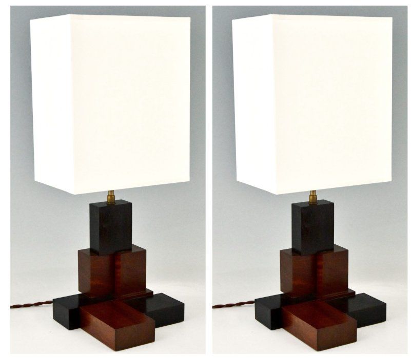 Lampade: Art Deco wooden Constructivist table lamps – Usato da st prex venduto da magdalenaonline