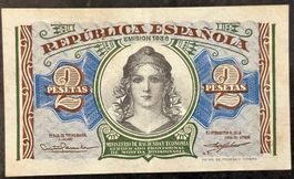 Spanien 1 Peseta Banknote, 1938, Republik, Top Zustand