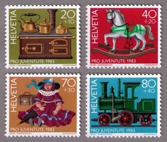 1983_J286-289_PRO JUVENTUTE_Kinderspielzeuge_Pferd_Lok…_** !