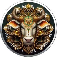 Maple Leaf 2025 Farbiger Round Mandala Buffalo1OZ SILBER