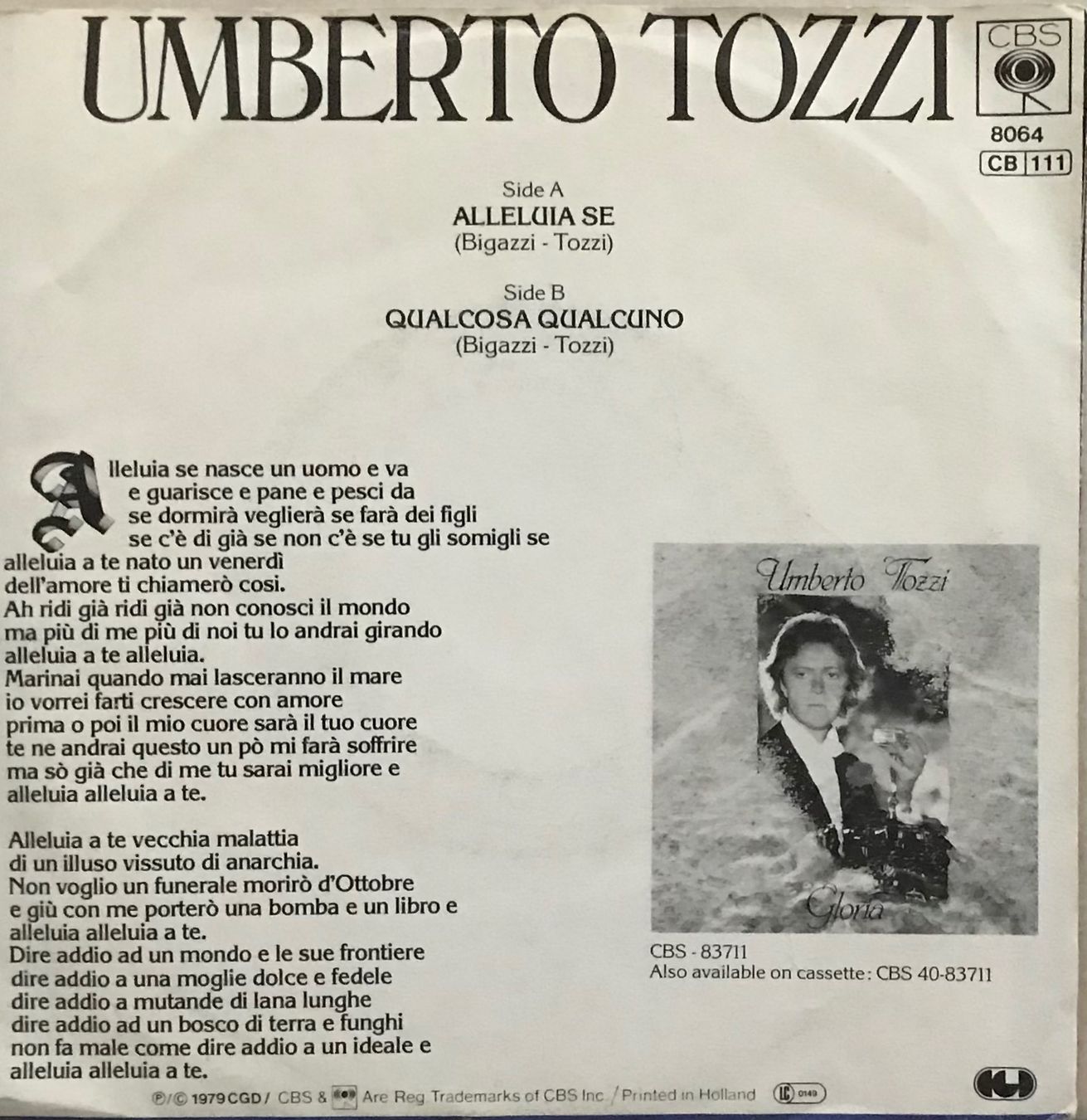 Schallplatten: UMBERTO TOZZI - ALLELUIA SE – Gebraucht aus Bussigny von vinyl-pas-cher 1