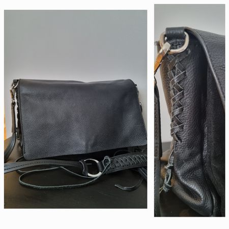 Zara Black Leather Crossbody Tasche Braided Strap