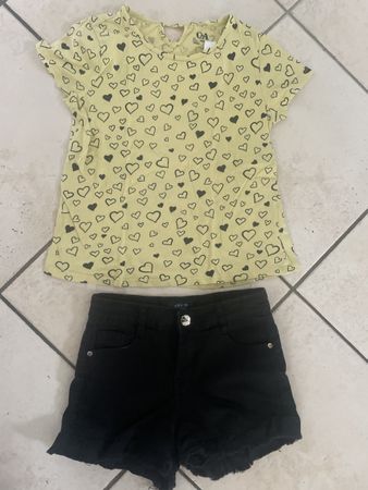 Mädchen Set Gr. 134/140 Shirt Shorts schwarz gelb Sommer ♥