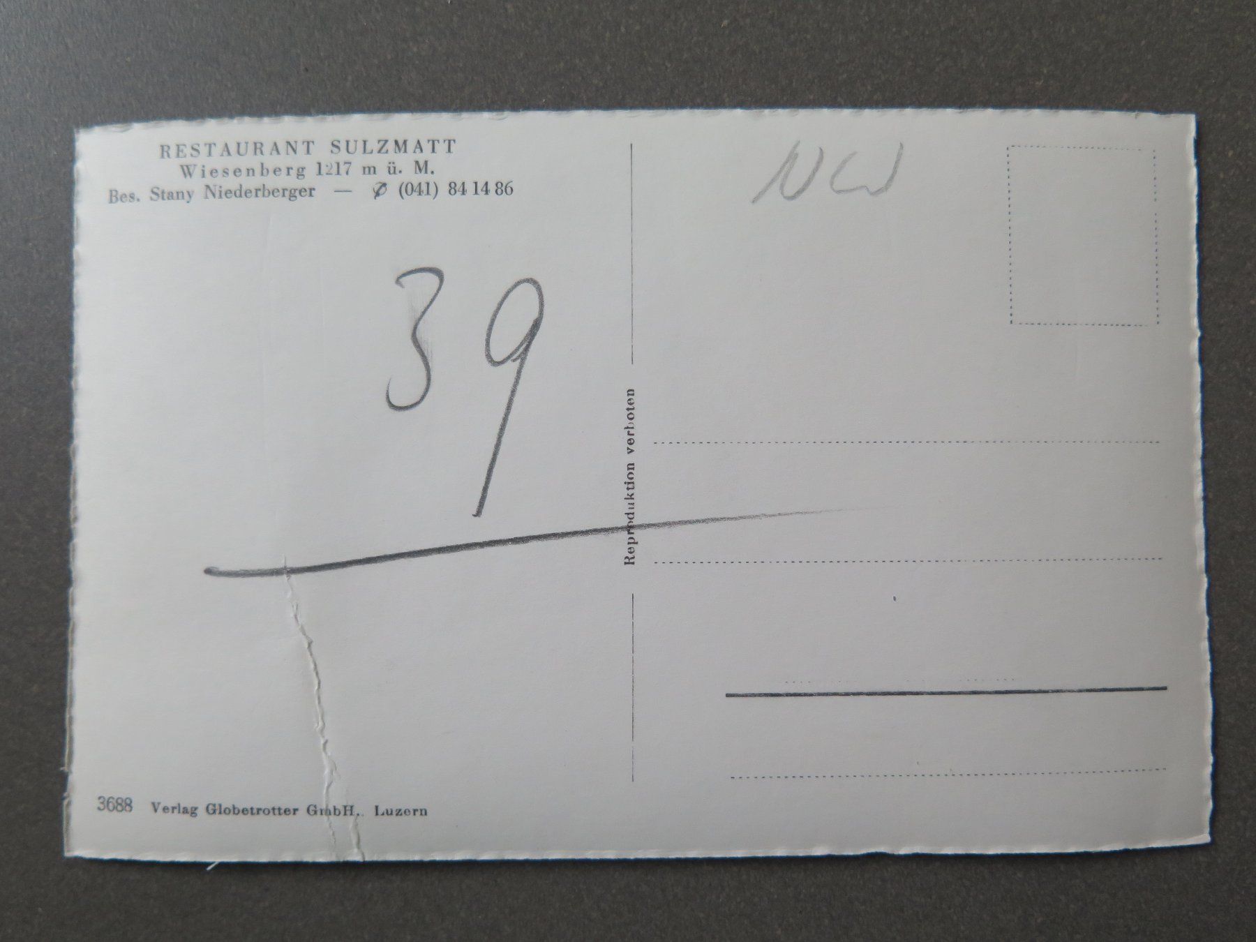 Cartes postales: WIESENBERG - RESTAURANT SULZMATT – D'occasion à Wittenbach par lipasal 1