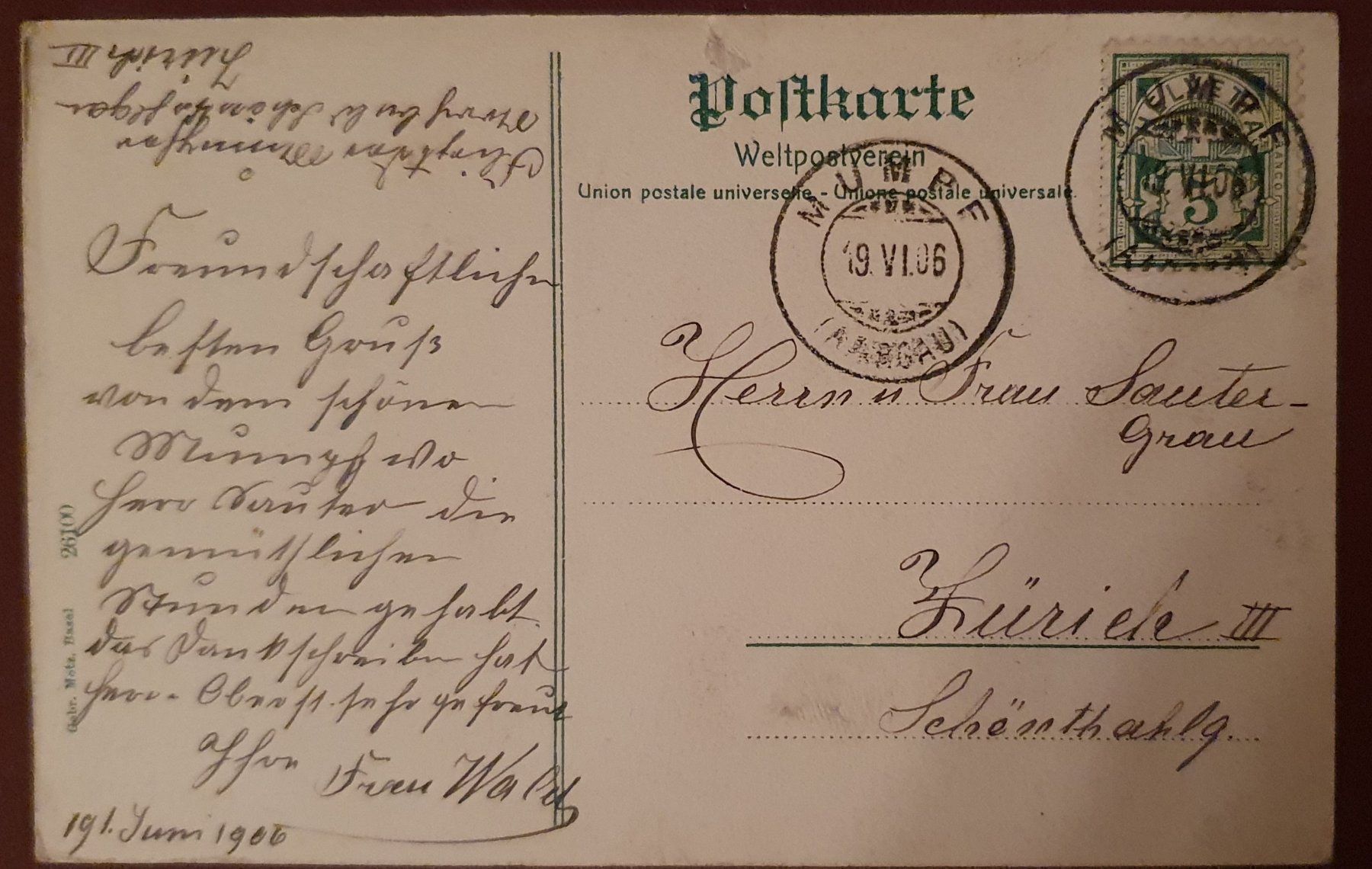 Ansichtskarten: Mumpf 1906 - Rheinpanorama und Säckingen – Gebraucht aus Kreuzlingen von Rschweiz1 1