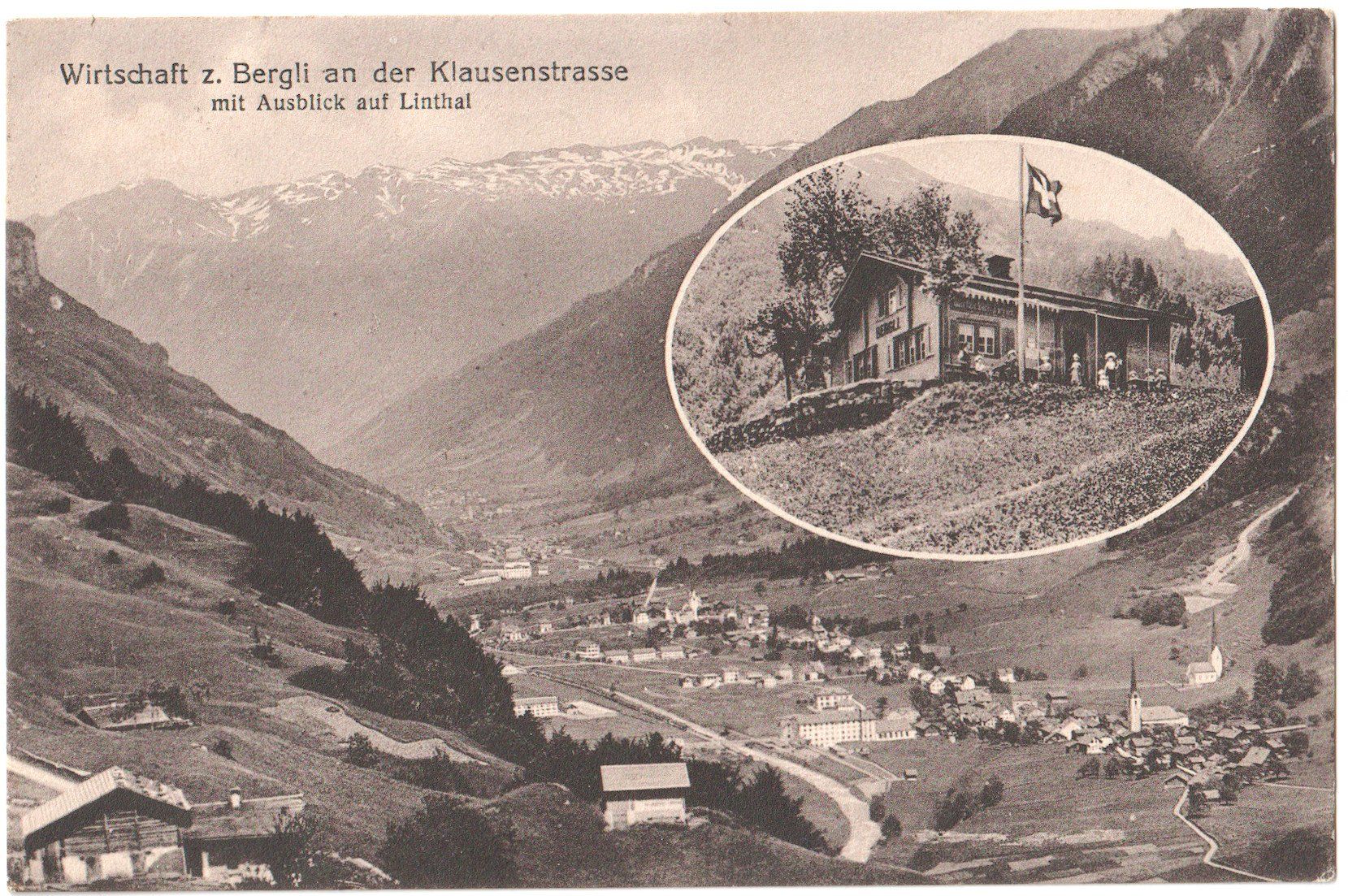 Cartes postales: LINTHAL: 2Bild-AK mit Wirtschaft Bergli 1920 – D'occasion à Engelburg par Swisscards 1