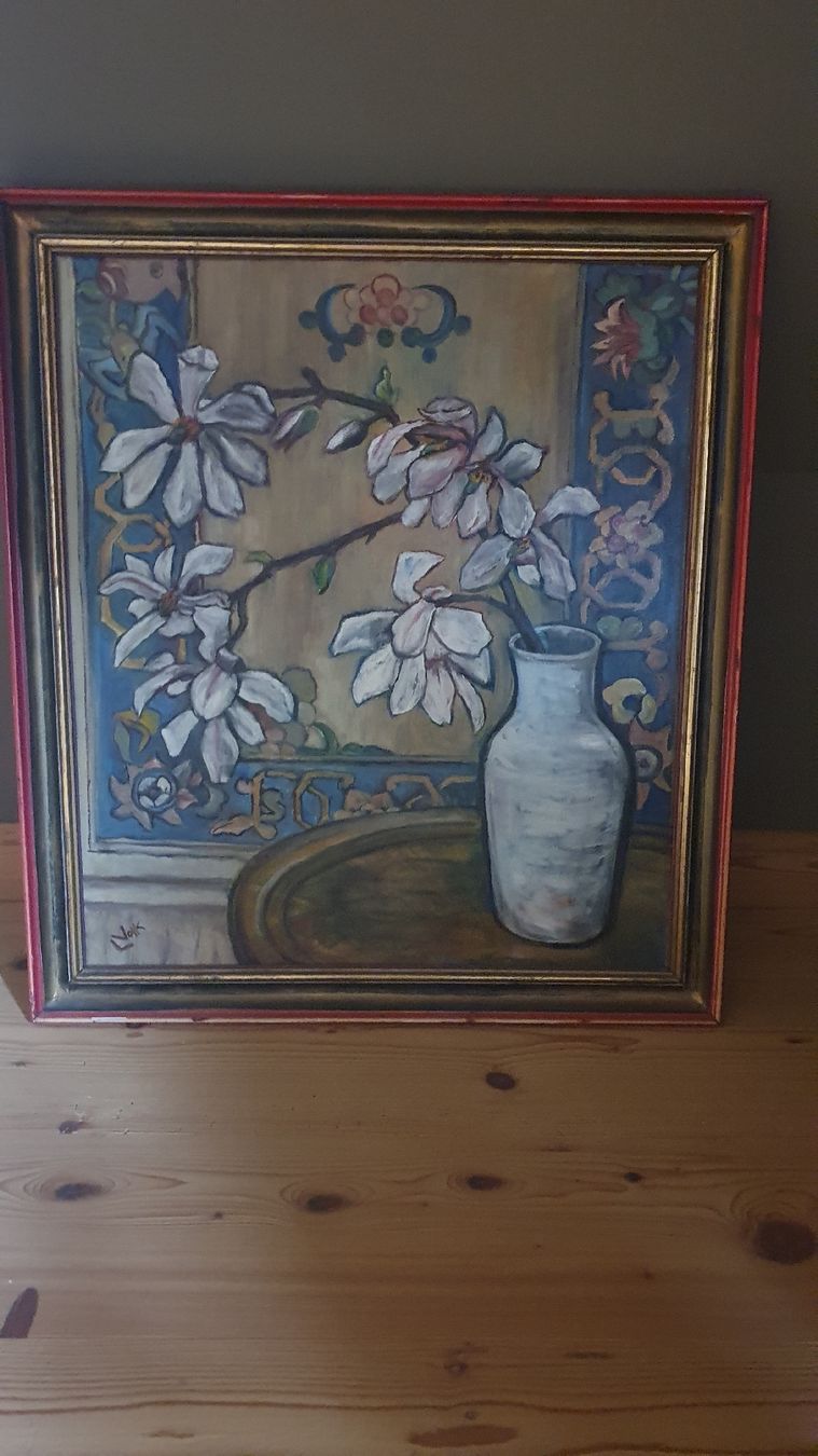 Gemälde: Blumenstillleben Gemälde, signiert Volk, mit Rahmen. – Gebraucht aus Kölliken von Jonalu