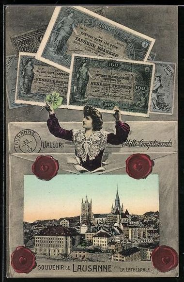 Cartoline postali: Lausanne, La Cathedrale, Geldscheine, Si – Usato da Berlin venduto da bartko-reher