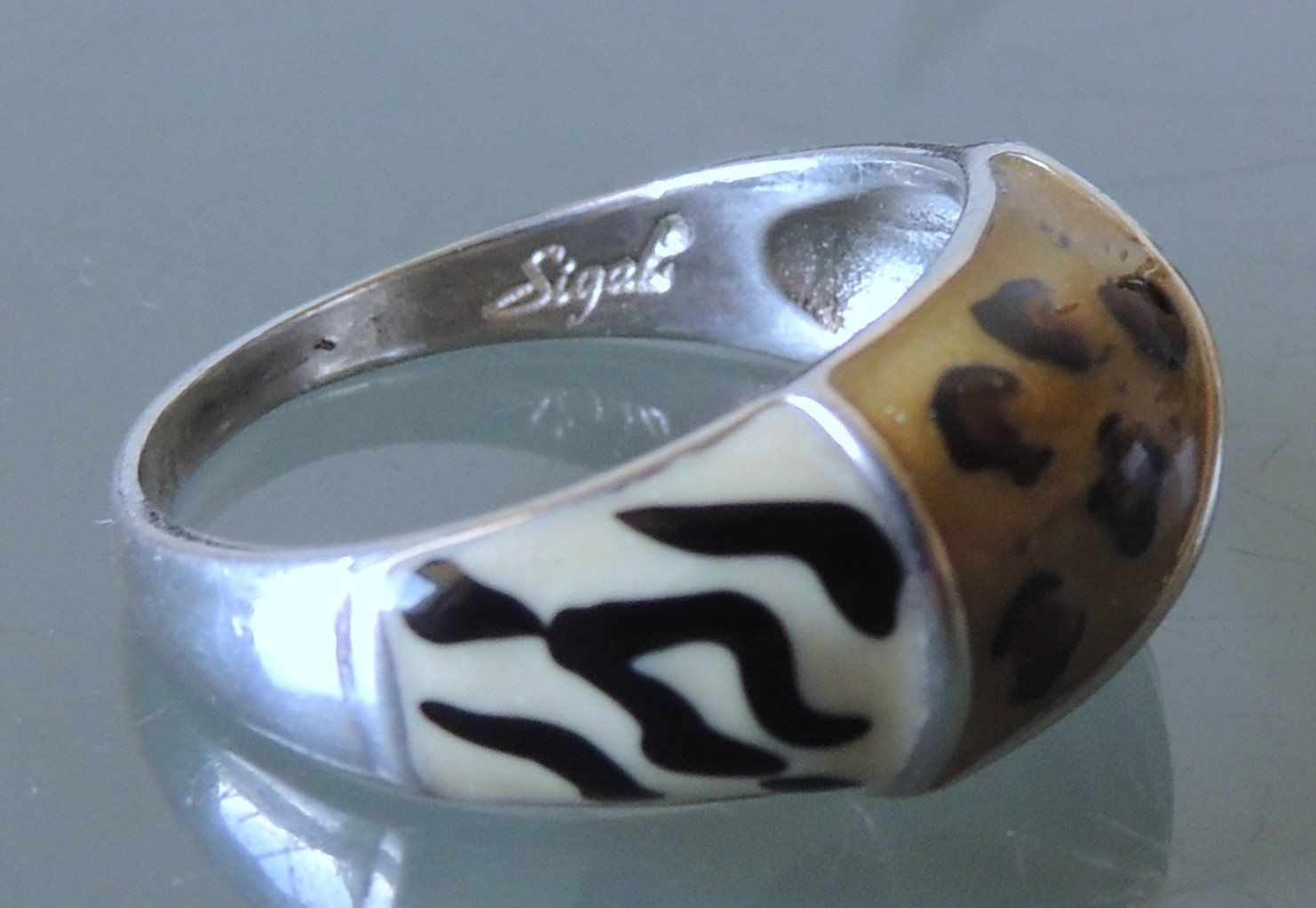 Anelli: DAVID SIGAL Silber 925 Leopard/Zebra Emaille Fingerring – Usato da Waldenburg venduto da schaller707 3