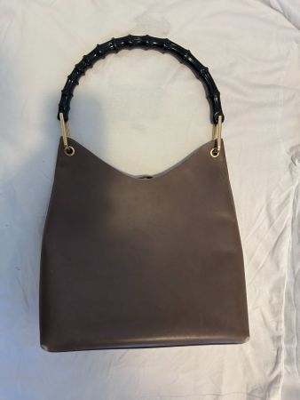 Gucci Bambusgriff Leder mokka schultertasche mit beutel