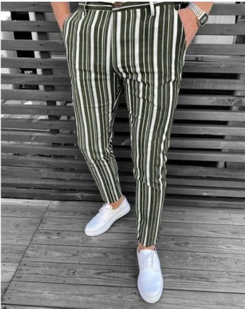 NEUE Herren Casual Hose weiss-Grün Gr. M - 224152