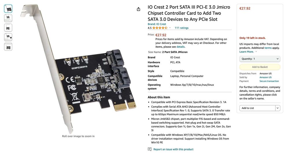 IO Crest 2 Port SATA III PCI-E 3.0 Controller (Gebraucht) in Rotkreuz ...