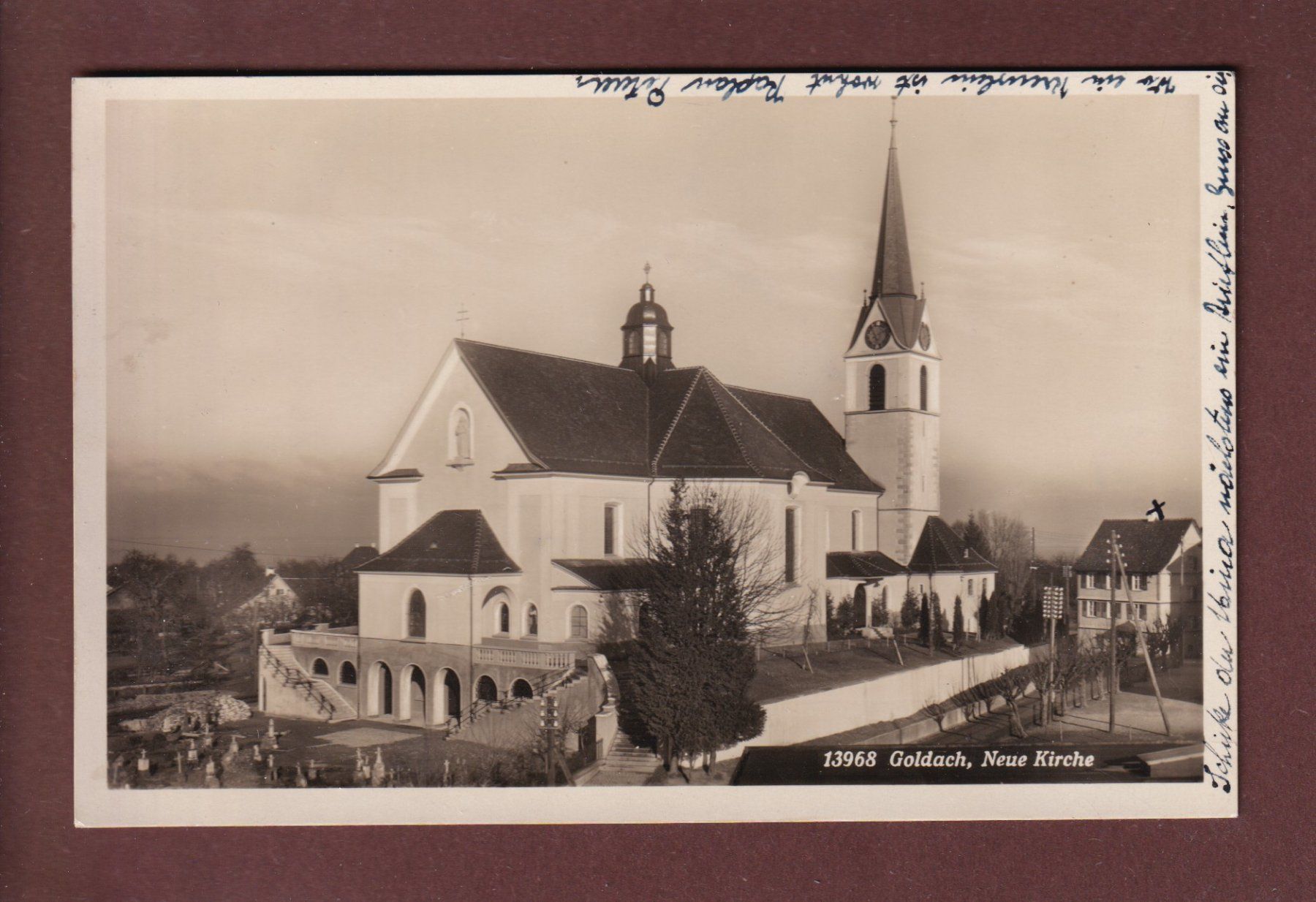 Cartoline postali: GOLDACH - Neue Kirche - 1934 – Usato da Pully venduto da nicecards