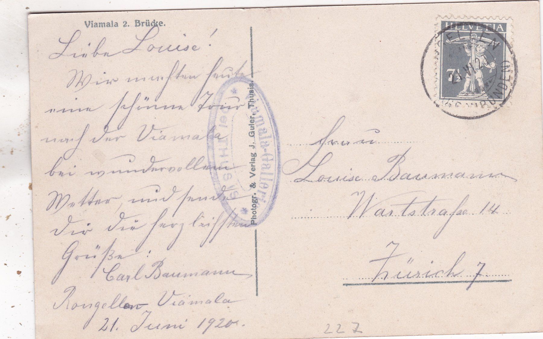 Cartes postales: Viamala 2. Brücke 1920 – D'occasion à Herisau par Lisegrat2008 1