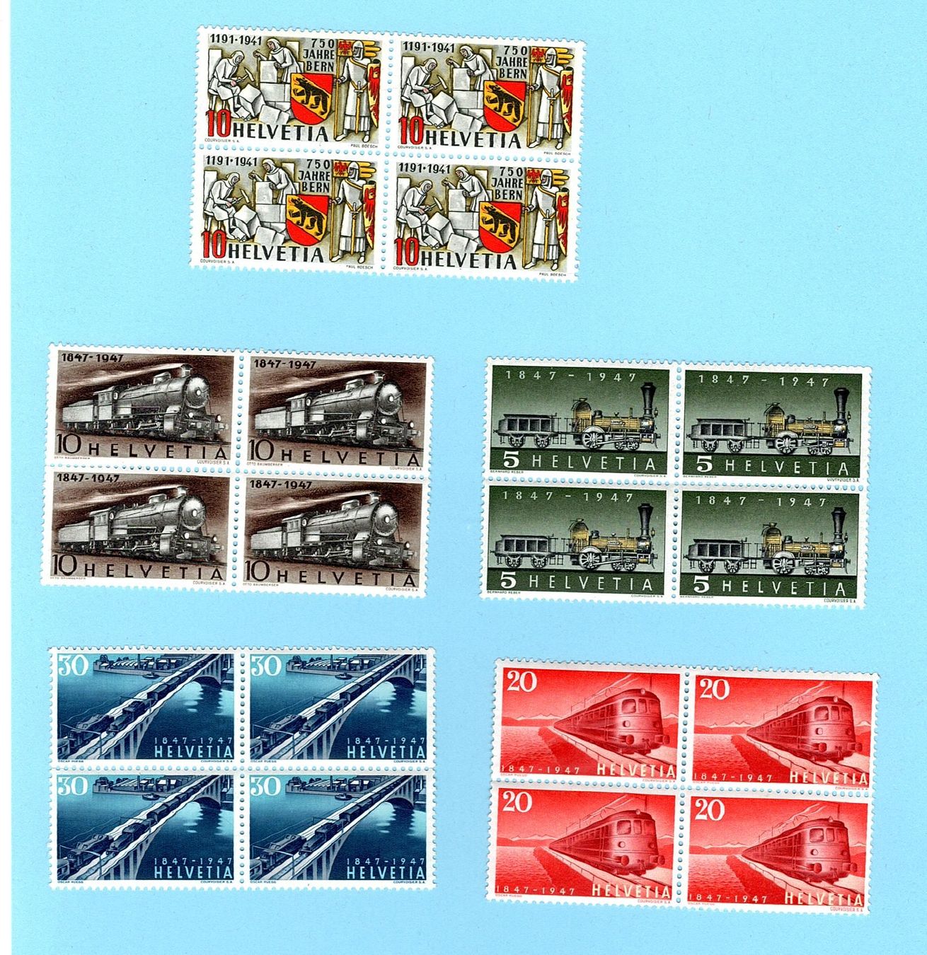 Tutti i francobolli: CH-Briefmarke, Vierer Blocks 1941, 1947 – Usato da Wald ZH venduto da solda86ld