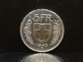 5 Franken Silber 1940 Fünfliber Münze