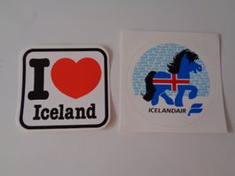 2 Aufkleber Island + Islandpferd/Icelandair, ca. 40 J. alt