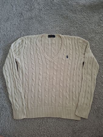 Pull-over Polo Ralph Lauren torsadé, col V, beige, taille S 
