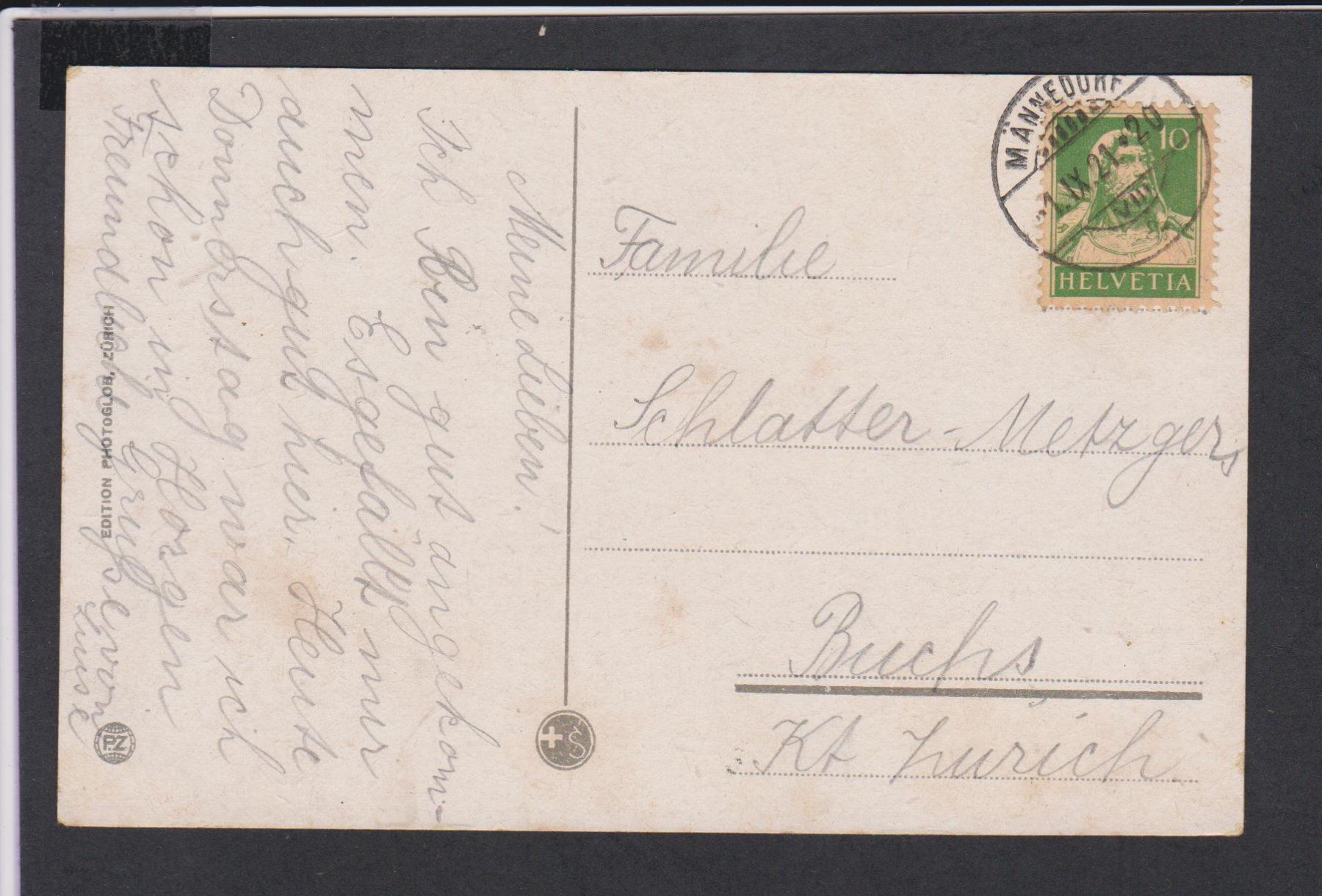 Cartoline postali: Männedorf  ZH   :   alte Ansichtskarte gest. 1921 – Usato da Vitznau venduto da Ropaku 2