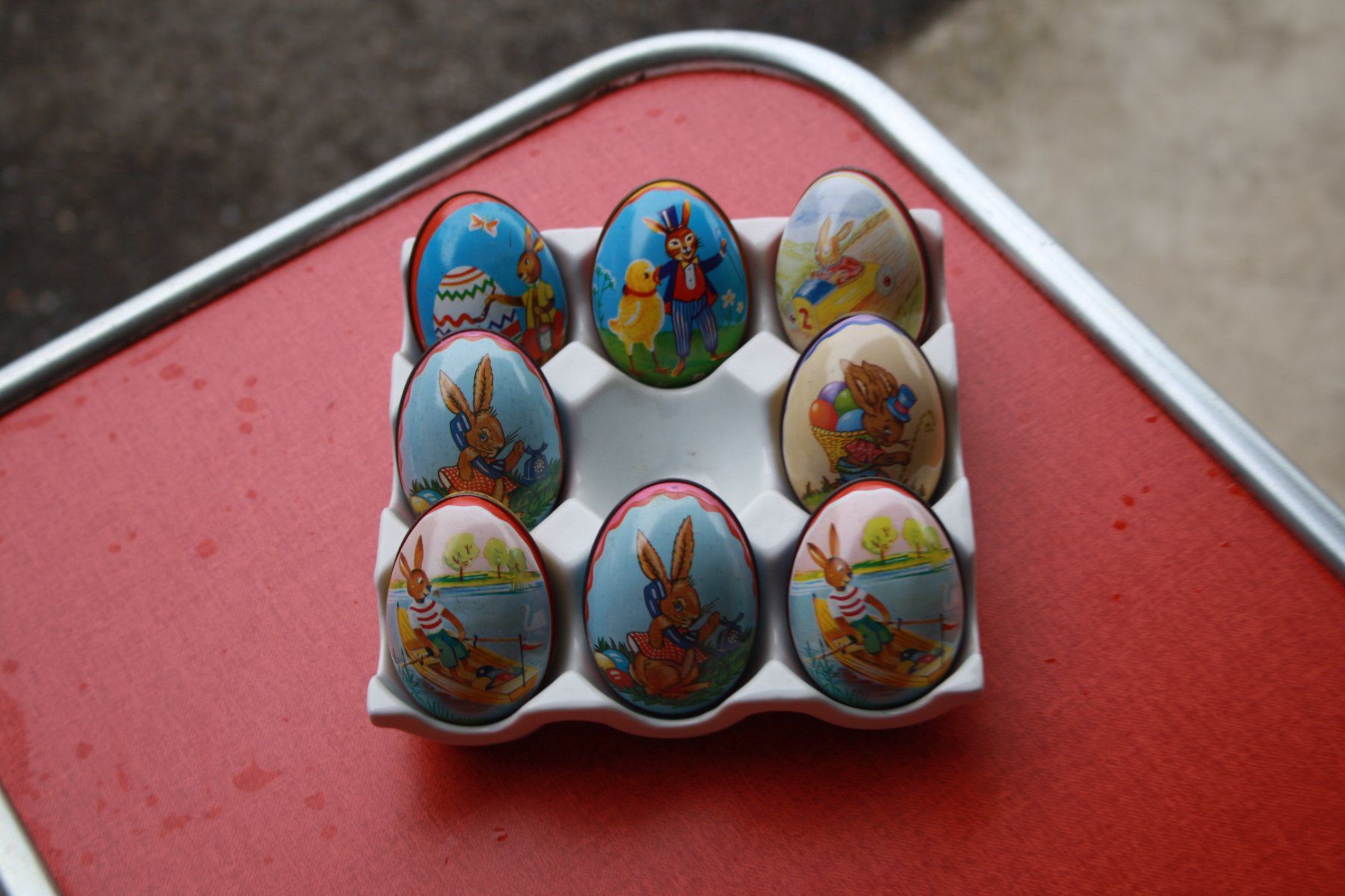 Tutte le decorazioni: 8 VINTAGE BLECH OSTEREIER EIER – Usato da Wauwil venduto da Pneuedy 1