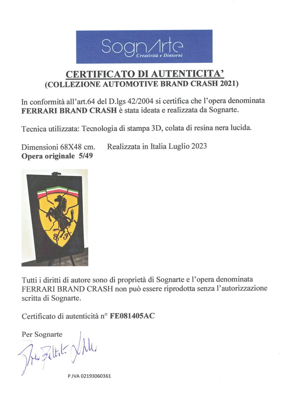 Dipinti: FERRARI CRASH 3D print artwork - Ltd.05/49, with Certificate – Nuovo e nell'imballaggio originale da Le Mont-sur-Lausanne venduto da luxurylover 7