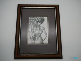 Viktorianische Dame mit Schirm Druckgrafik gerahmt