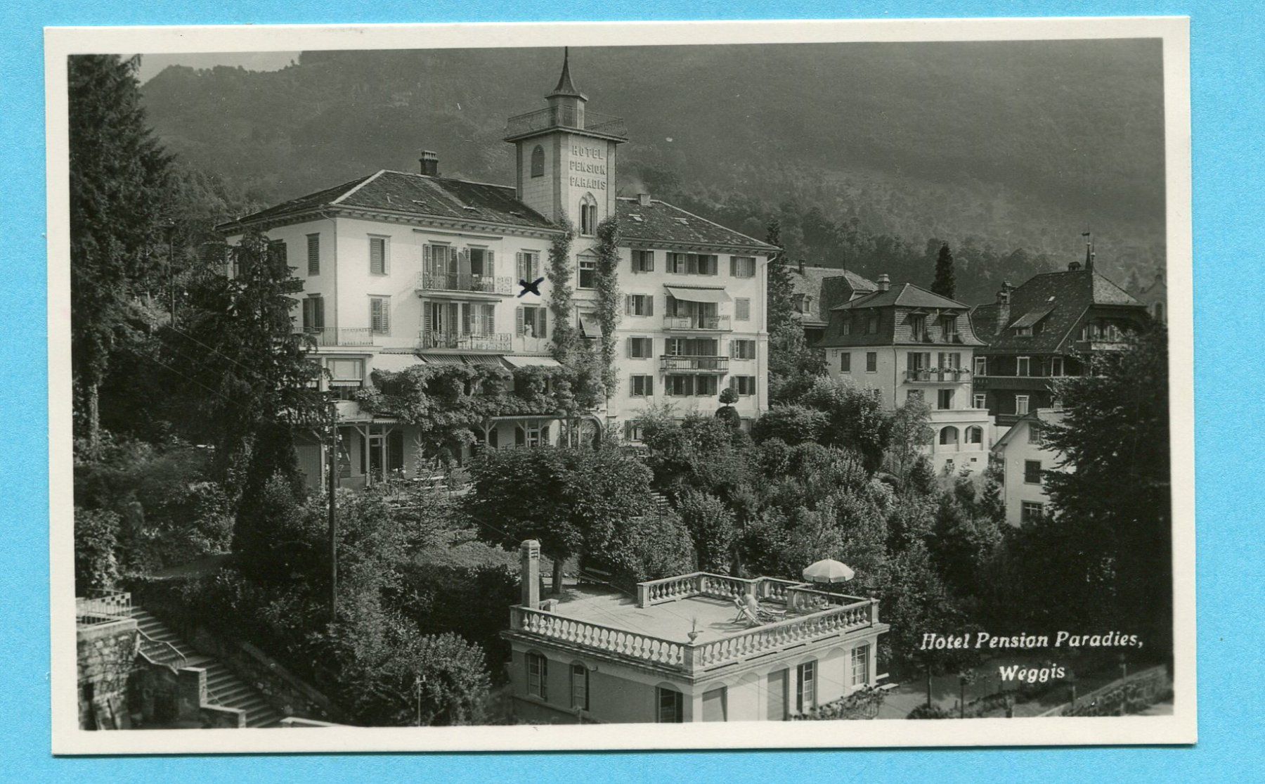 Cartoline postali: Hotel Pension Paradies, Weggis 1935 – Usato da Opfikon venduto da Prophila