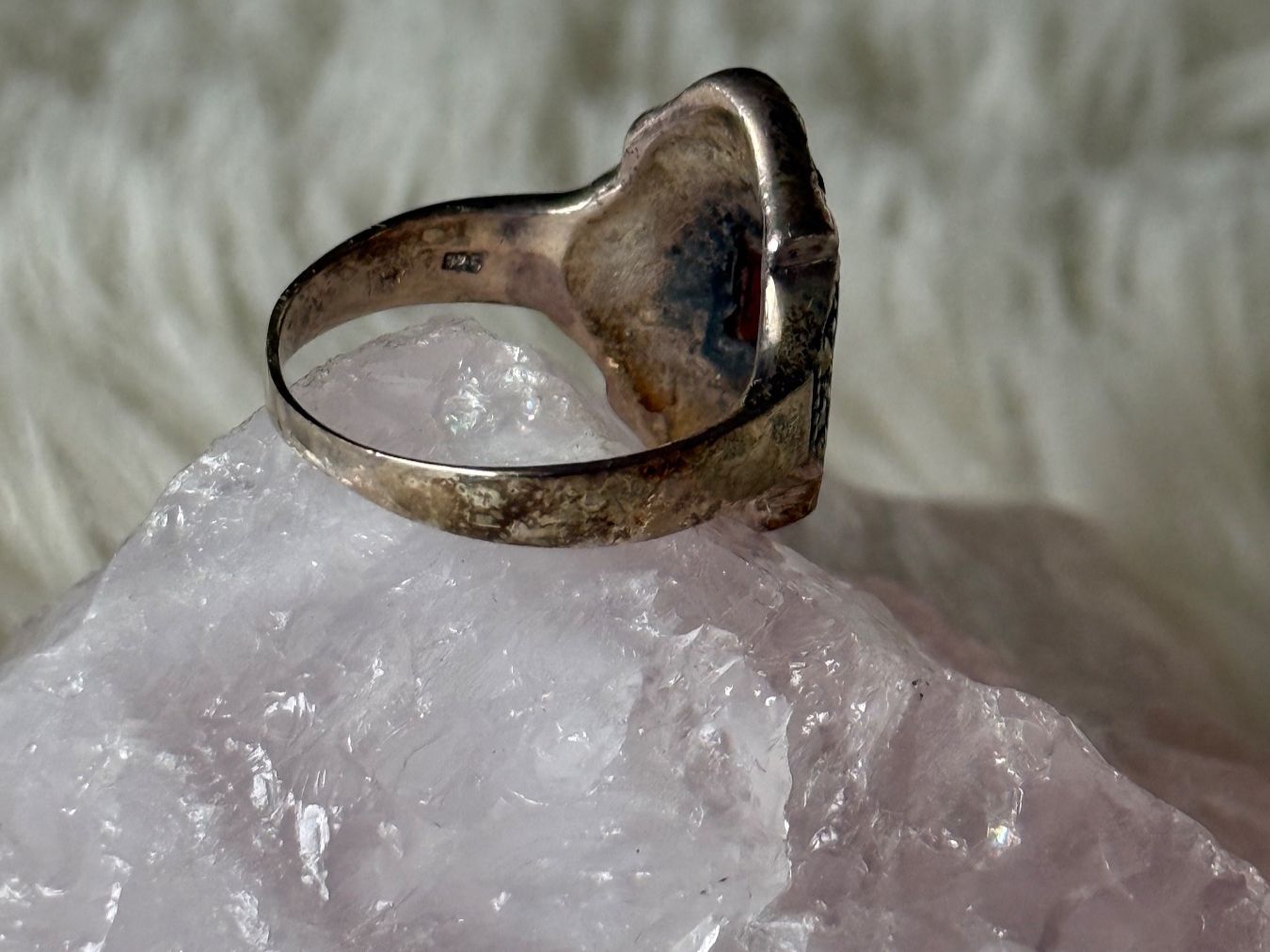 Anelli: Vintage Silberring 925 mit rotem Stein – Usato da Istighofen venduto da Ringparadies 1