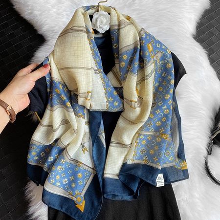 NEW Large Shawl, 172x86cm, Blue Cream Scarf Soft Warm