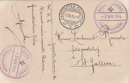 Stempel Kriegsgefangenpost Transit Bern auf Ak