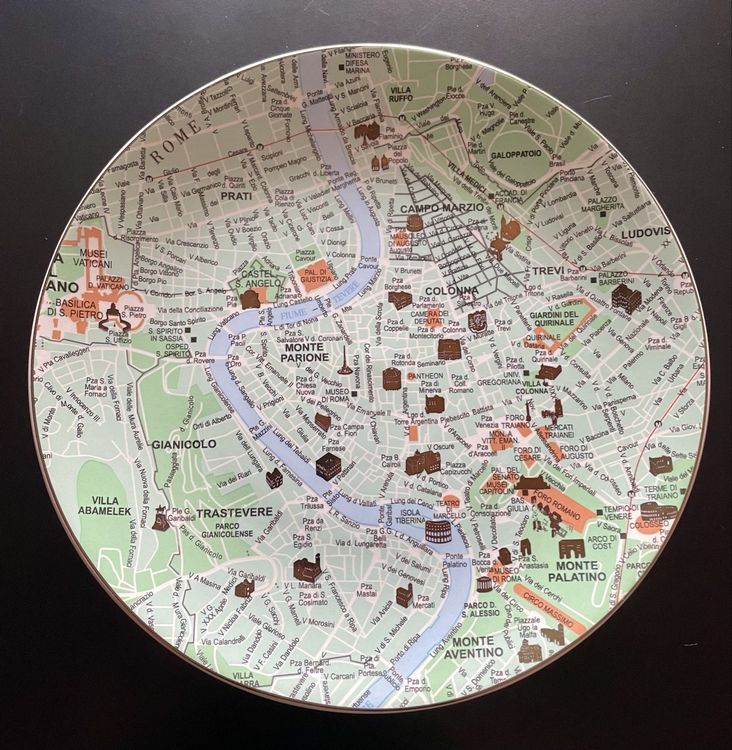 Seletti Teller: 4 Seletti TWD Speiseteller Stadtplan Rom, NW gold und grün – Neu (gemäss Beschreibung) aus Zürich von Popcorn-Vintage