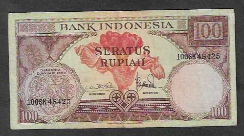 Banconote: Indonesia  100  Rupiah  Gebraucht – Usato da Gordola venduto da coinsandnotes 1