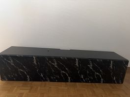 TV MÖBEL SCHWARZ MARMOR LOOK / HOLZ TÜREN 2 FÄCHER