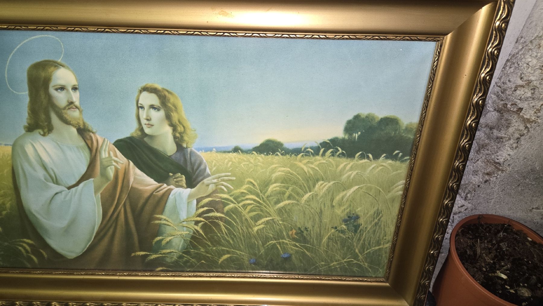 Foto & Immagini: Antikes Bild "Christus im Aehrenfeld" mit Goldrahmen – Usato da Uzwil venduto da BrokiFloh 2