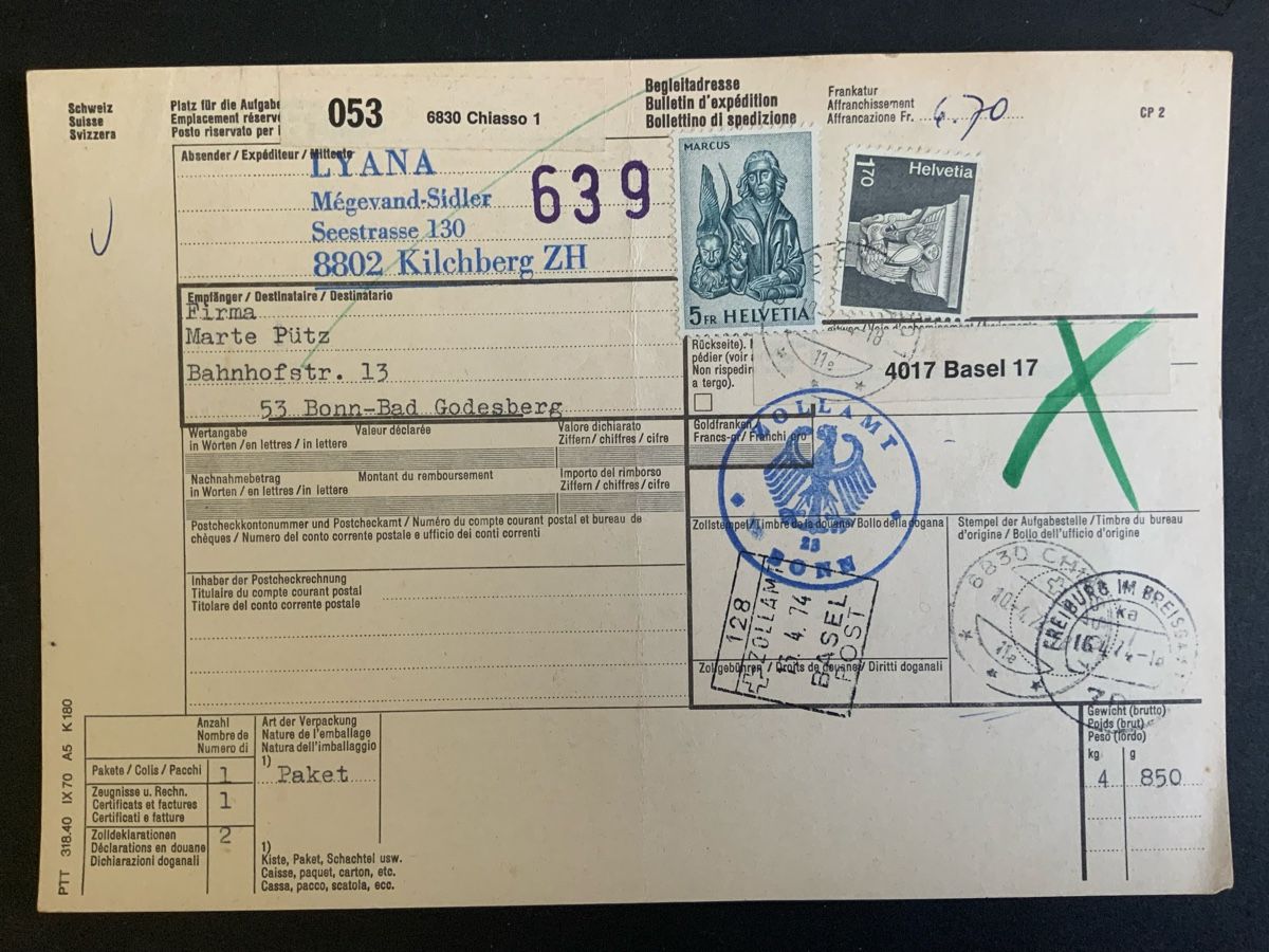 Alle Briefmarken: Chiasso Paketkarte – Gebraucht aus Binningen von chr_cr5n