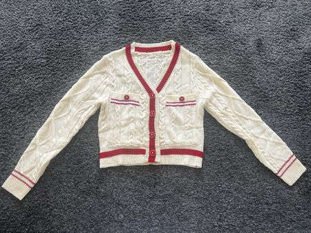 Edler Strick Cardigan in Creme/Rot - Neuwertig, Gr. S