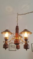 Antiker Holzlüster, Deckenlampe + Tischlampe Holz & Messing