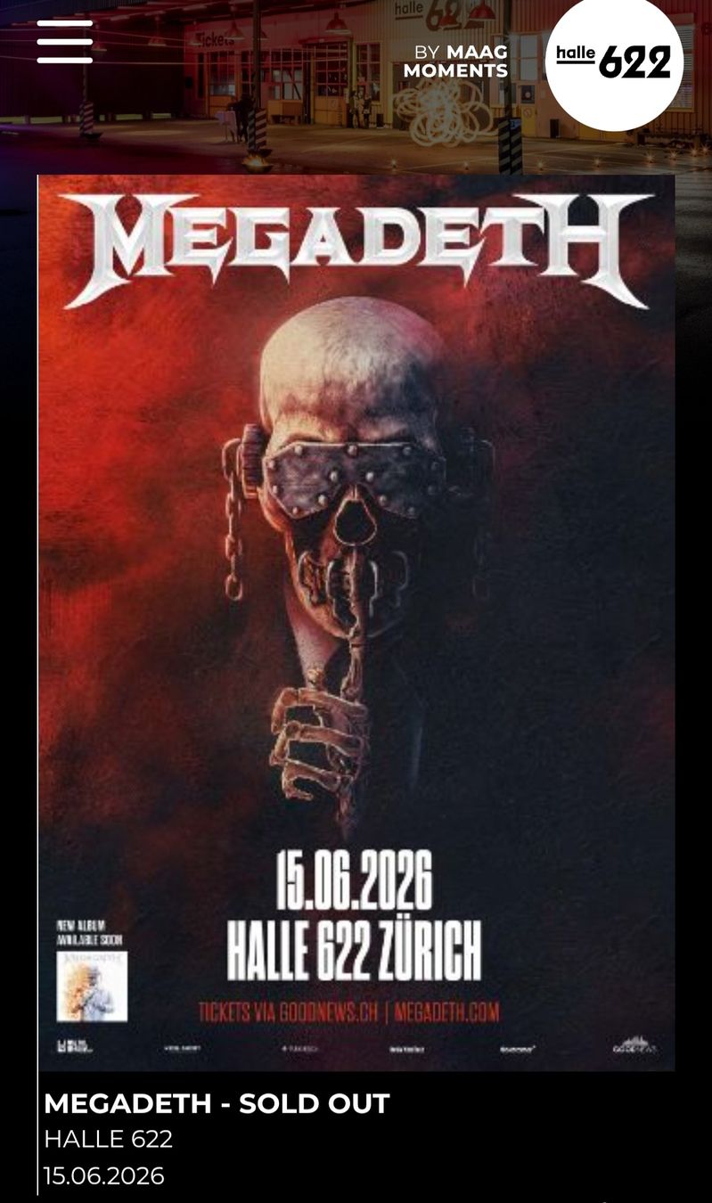Tickets: Megadeath Konzert ticket – Neu und originalverpackt aus Spiegel b. Bern von hpi_fq55