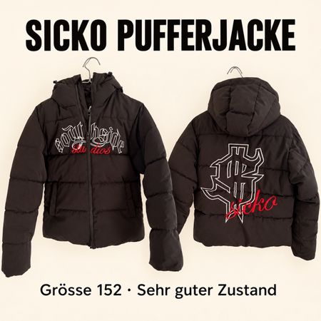 Pufferjacke Sicko Studios schwarz Grösse 152 gut erhalten