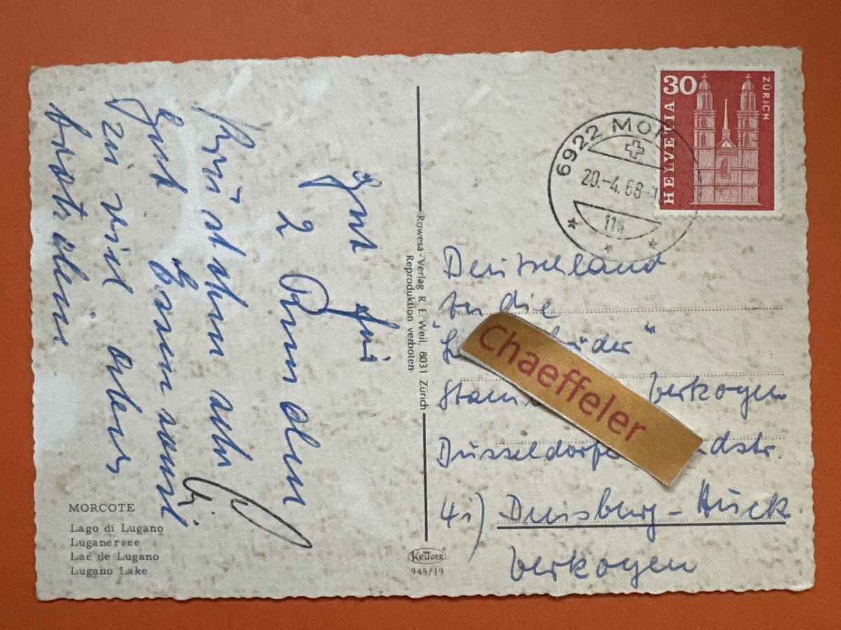 Cartes postales: 1968 Morcote, Lago di Lugano – D'occasion à Zürich par Chaeffeler 1