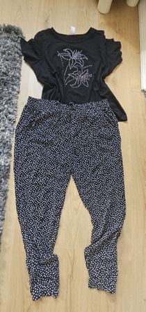 Black T-shirt with Rhinestone Flowers & Polka Dot Pants 