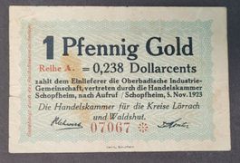 1 PFENNIG GOLD / SCHOPFHEIM 1923