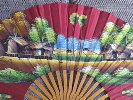 Vintage Asian Folding Wall Fan Decor Hand Painted