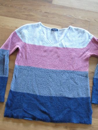 Damenpullover gestreift ★Gr. 40★ V-Ausschnitt rosa/grau GINA
