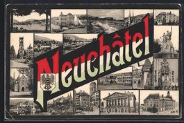 Neuchatel, Uferpartie, Brunnen und Kirch