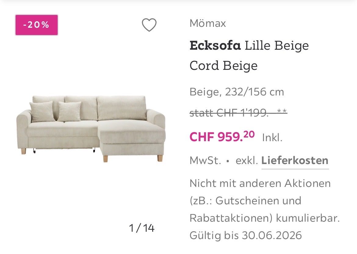 Sofas: Ecksofa Lille Beige Cord Beige – Gebraucht aus Oftringen von say_7wz2 3