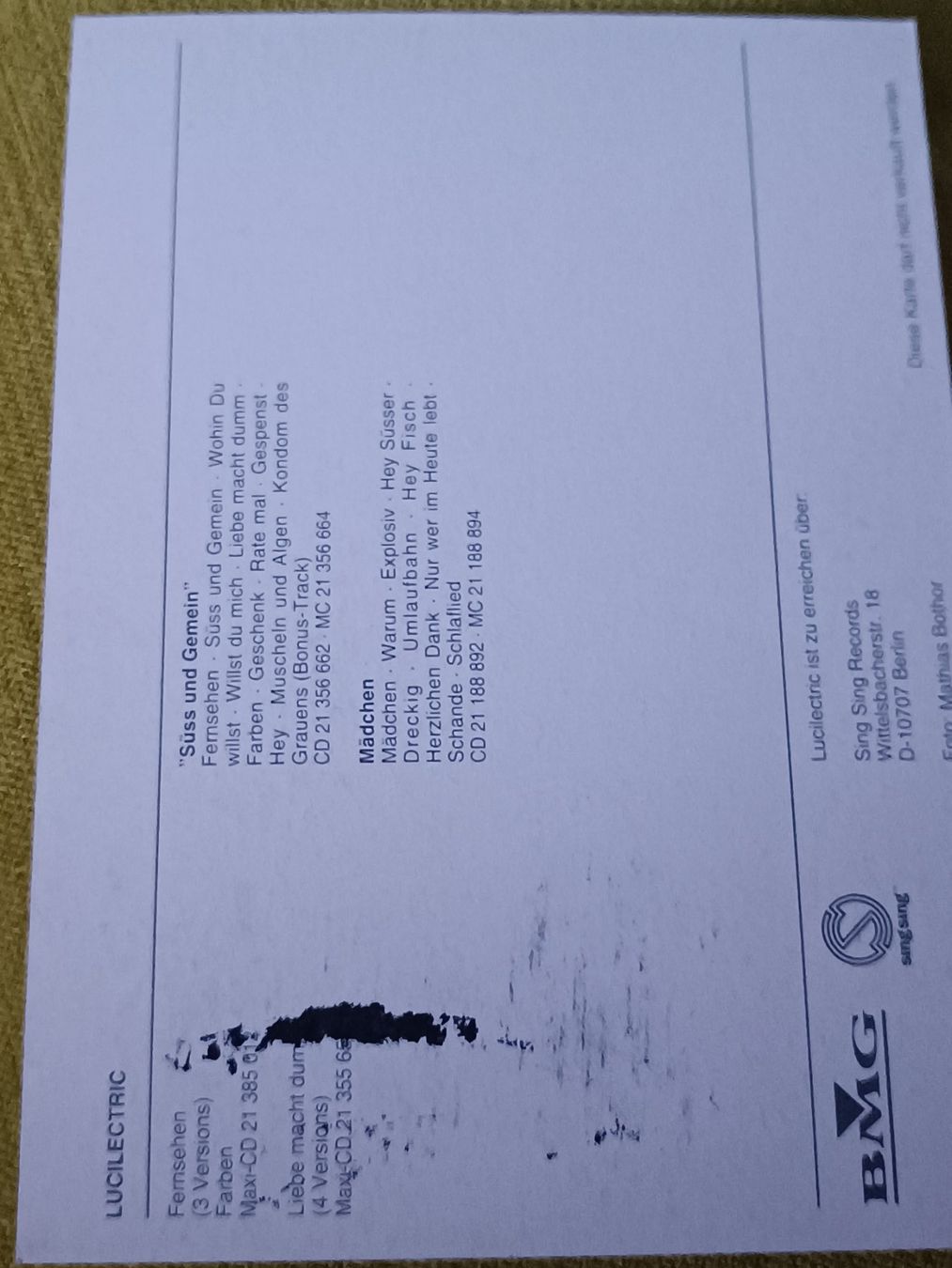 Autografi: Lucilectric - handsignierte Autogrammkarte – Usato da Menziken venduto da Artographs 1