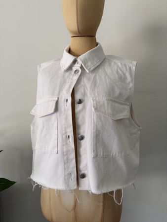 H&M Cropped Jeansweste Weiss, Grösse M