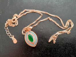 Anhänger mit Zirkonia, vergoldet 585, 3.6g, 50cm Kette